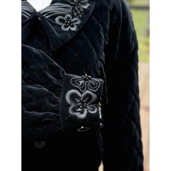 Escada by Margaretha Ley Black Embellished Quilted Velvet Bomber Jacket Sz 10 - Picture 11 of 13